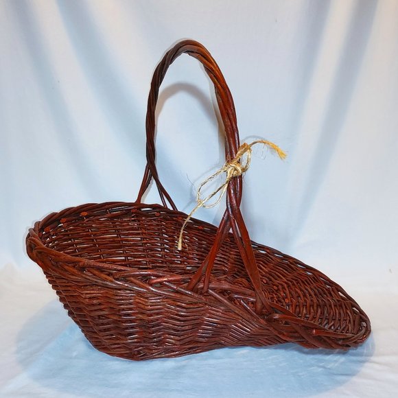 Vintage Large Oval Hand Woven Rattan Wicker Basket for Flower or Herb Gathering